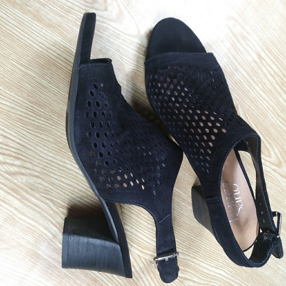 Franco Santo black sued peep toes. 8M